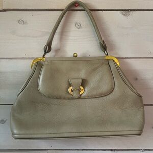 Vintage 1970s Justin Mari-Jane Casual Taupe Leather Handbag with Gold Accents